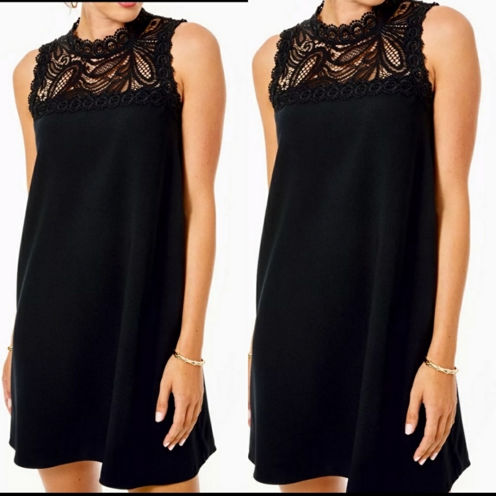 Lilly Pulitzer Harmon Shirt Dresses black lace Women Size 2 New